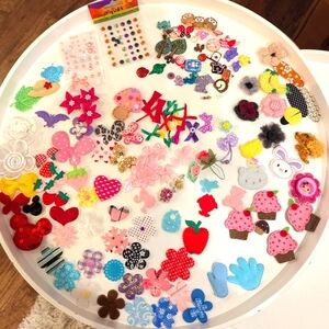 Felt, ribbon, embroidered and Resin applique assorted lot for crafts & projects